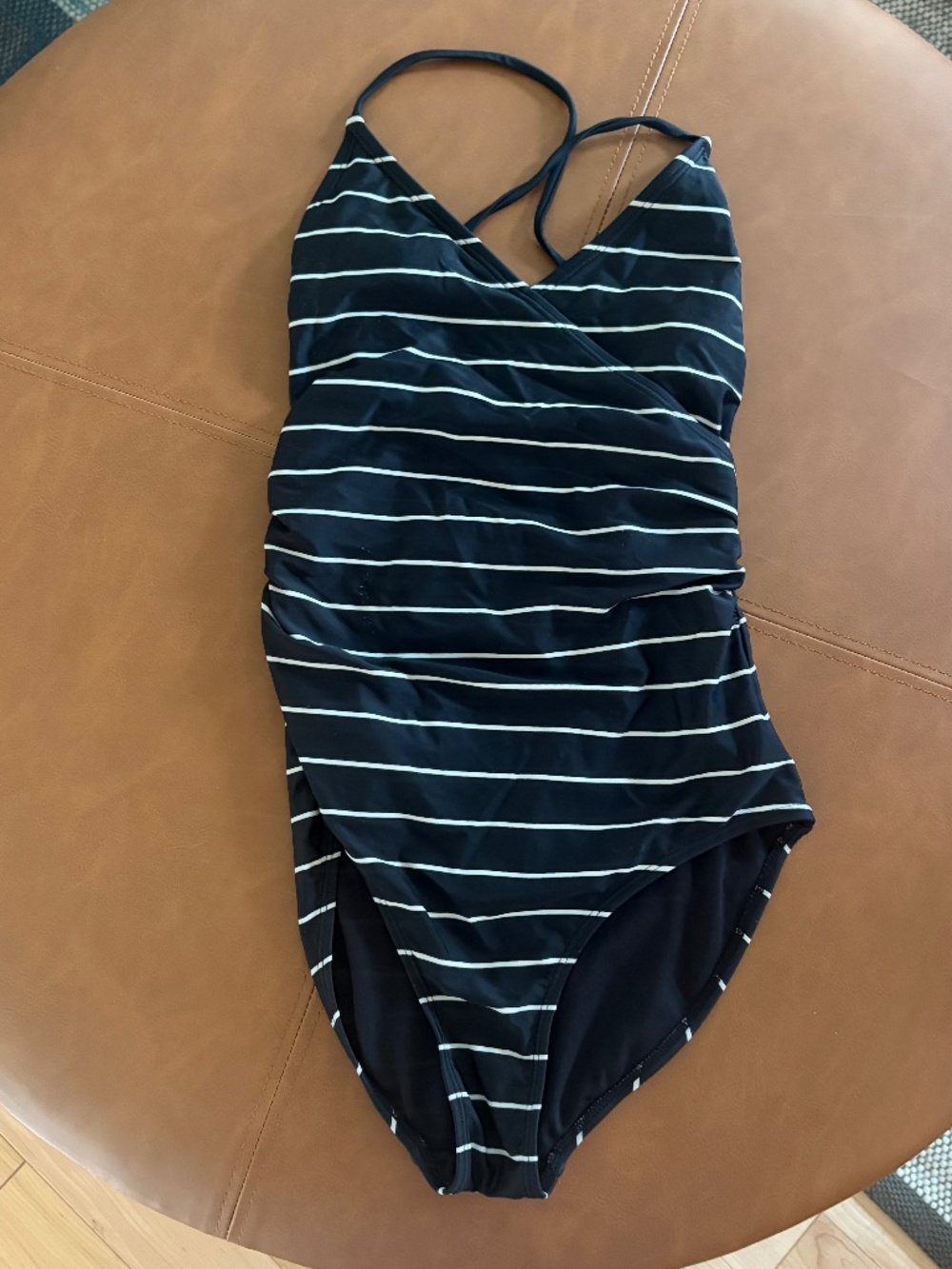 H&M women’s XS striped one piece swimsuit black white